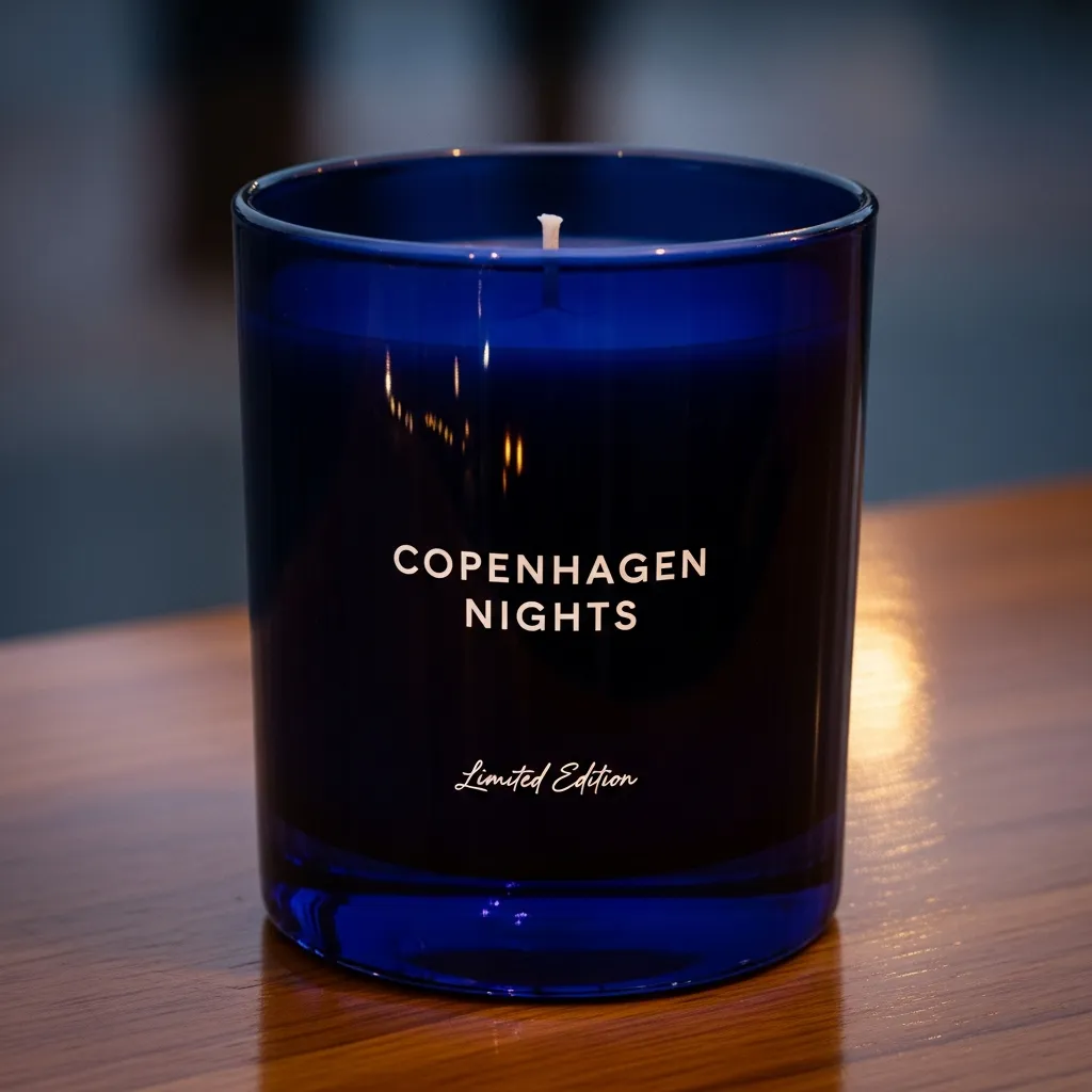 Copenhagen Nights begrænset udgave stearinlys i mørkeblåt glas
