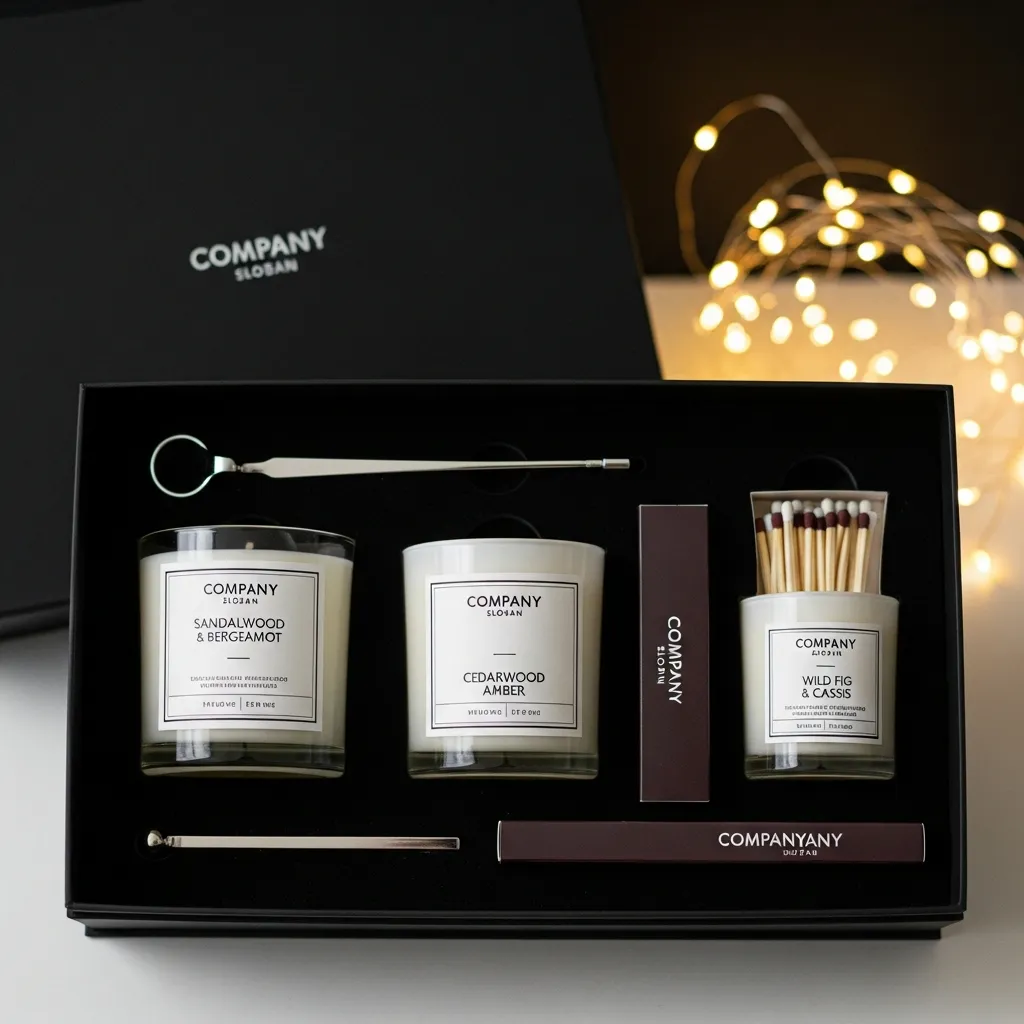 Firmagave sæt med mærkede stearinlys