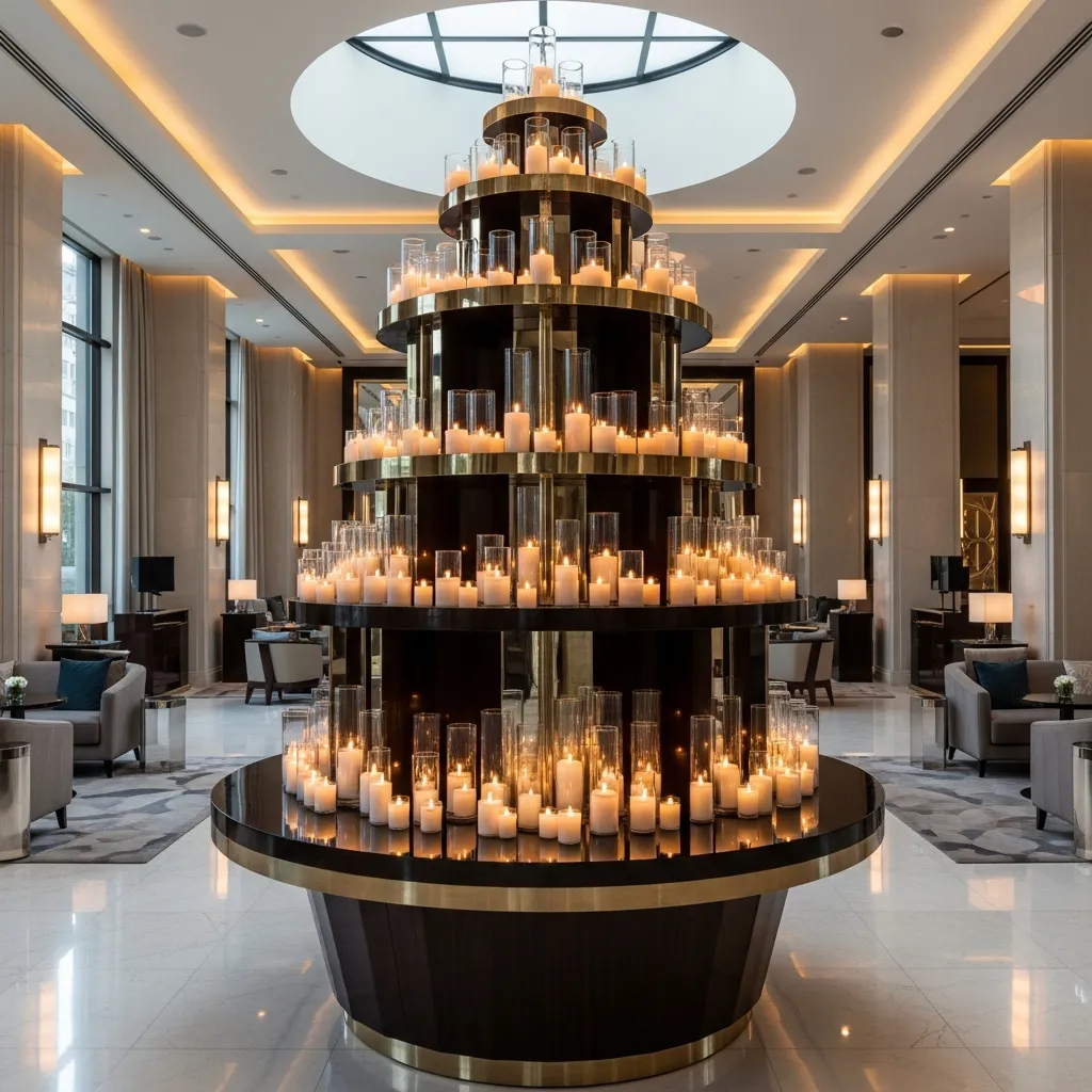 Hotellobby med skræddersyet stearinlysudstilling